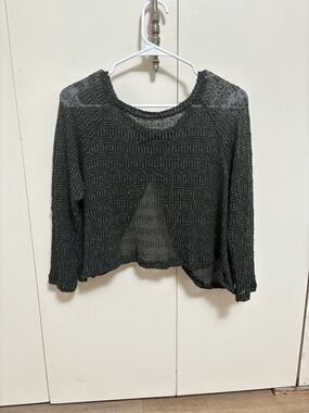 Basil Lola Green Cropped Knit Sweater Lightweight Textured Y2K Woman Size Small